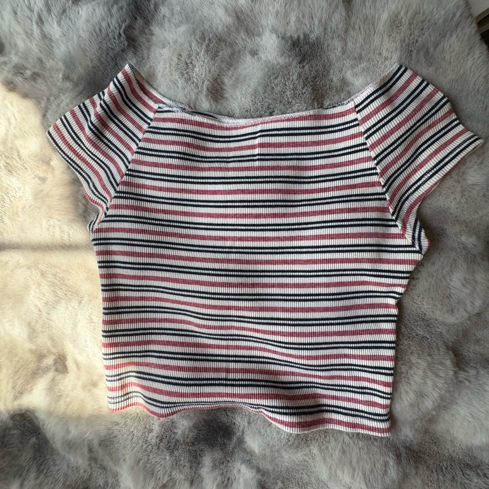 Brandy Melville Red and White Crop Top with Sailor Collar
